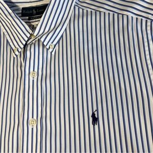 Ralph Lauren Classic Fit Striped Button-Down Casual Shirt Blue and white Size 17